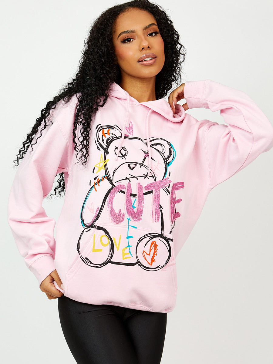 Cute Teddy Graphic Print Hoodie