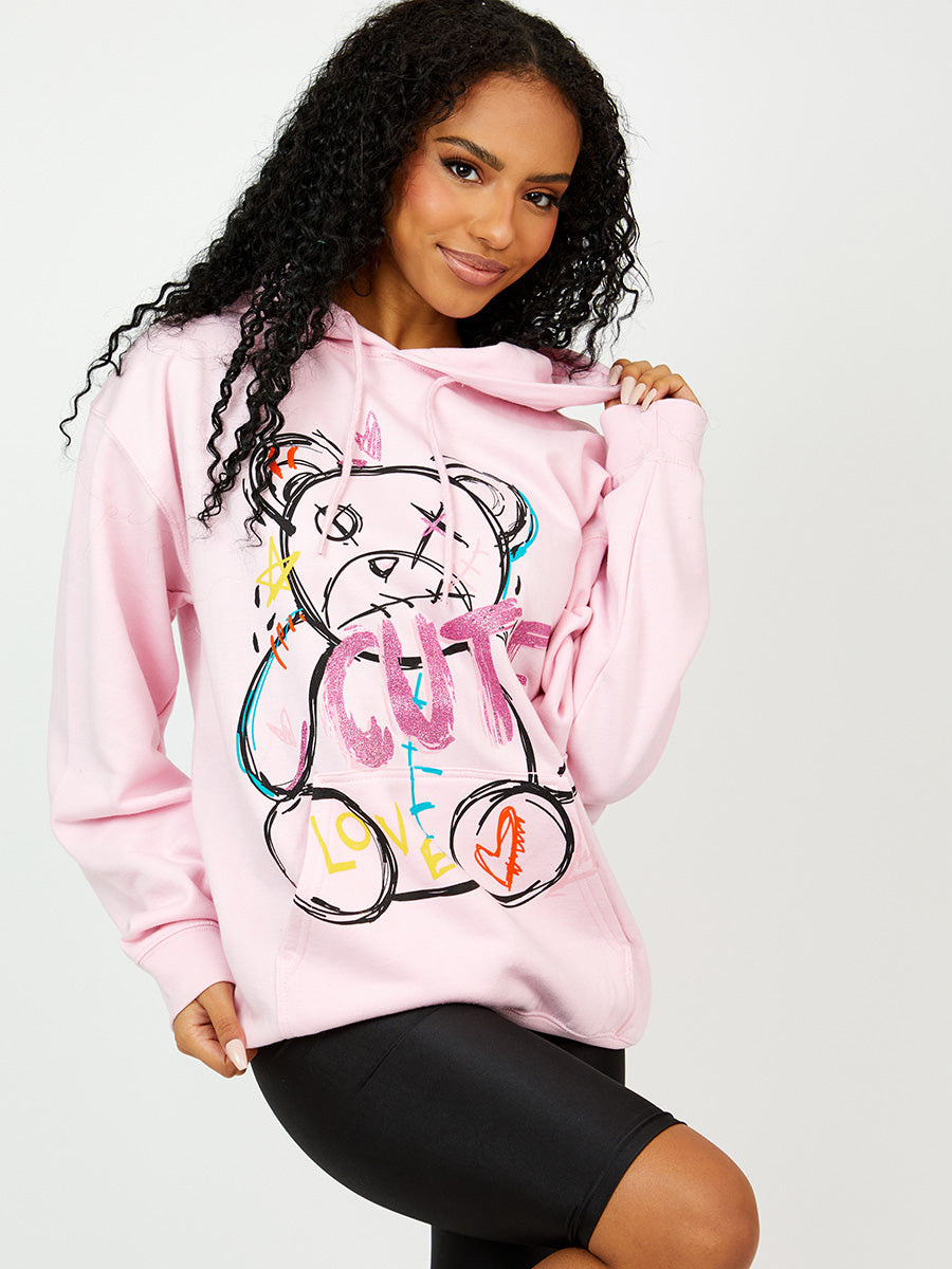 Cute Teddy Graphic Print Hoodie
