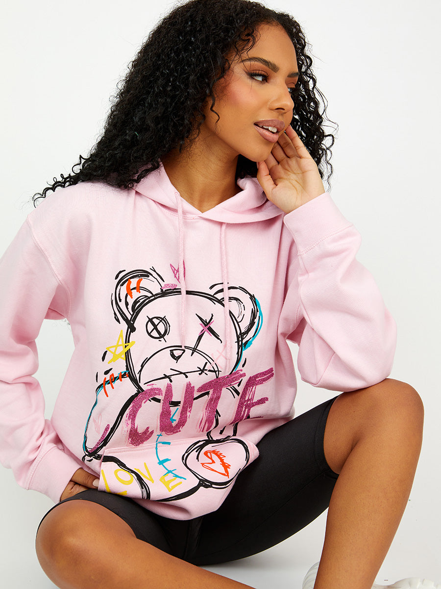 Cute Teddy Graphic Print Hoodie