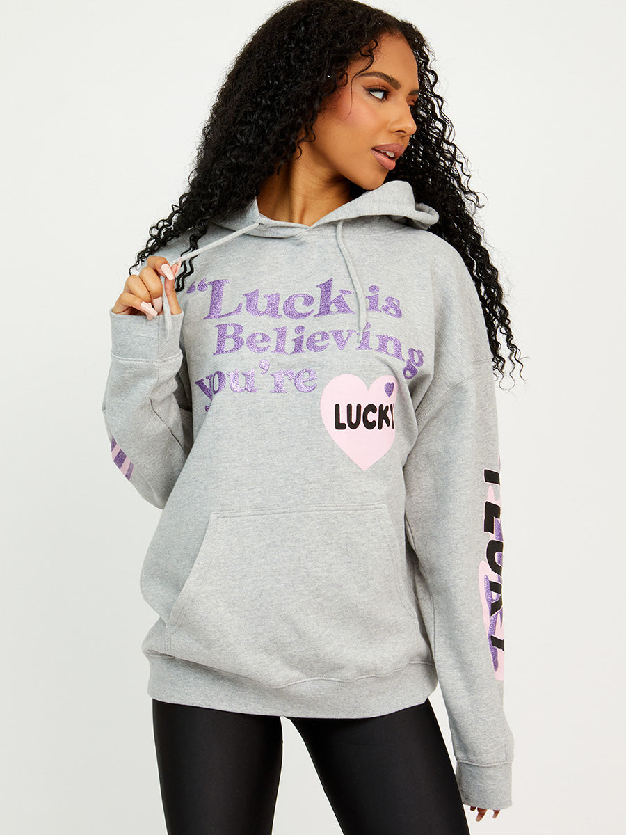 Luck Is Believing Graphic Print Hoodie