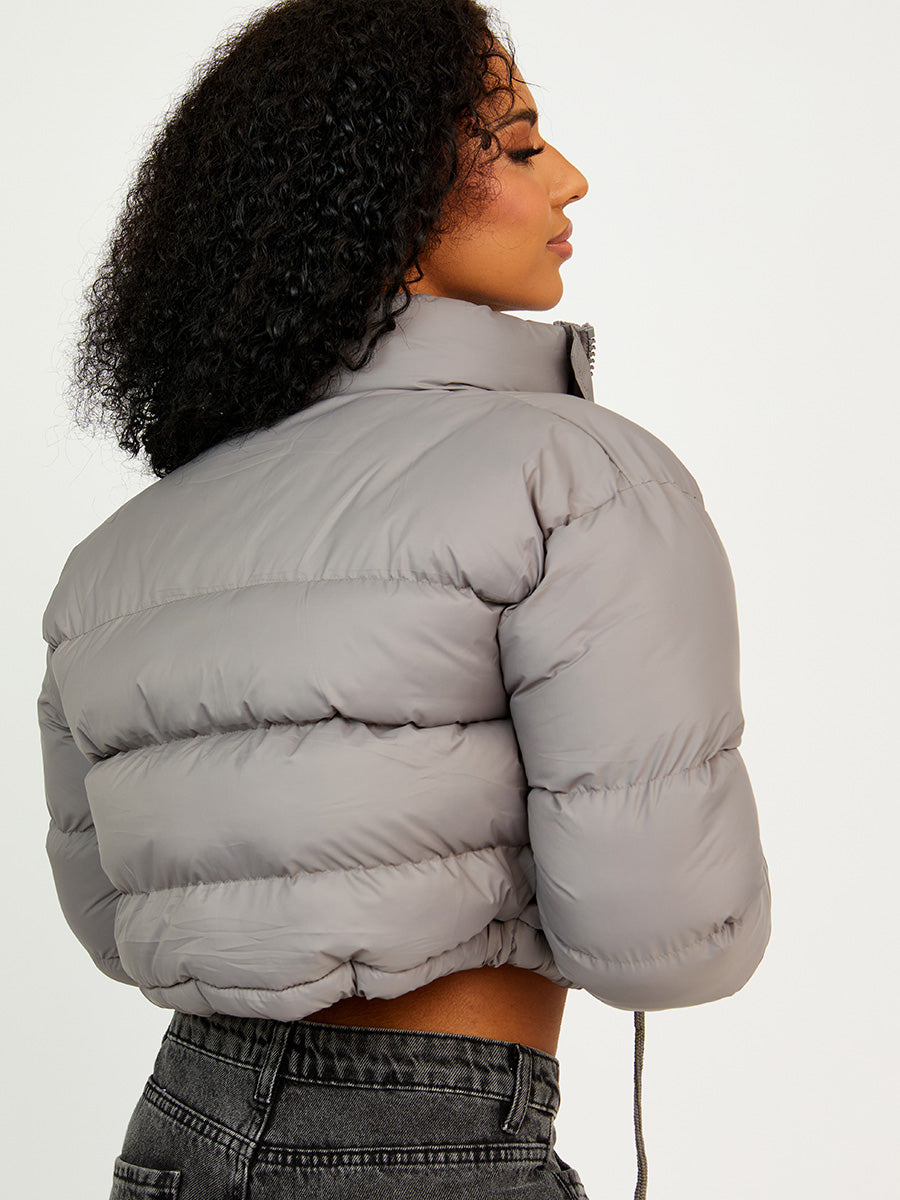 NYC Embroidered Cropped Puffer Jacket