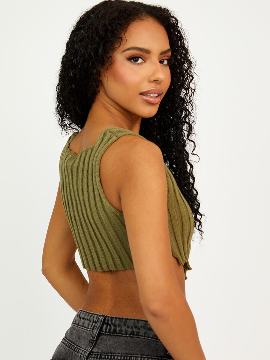 Asymmetric Hem Knitted Vest Crop Top