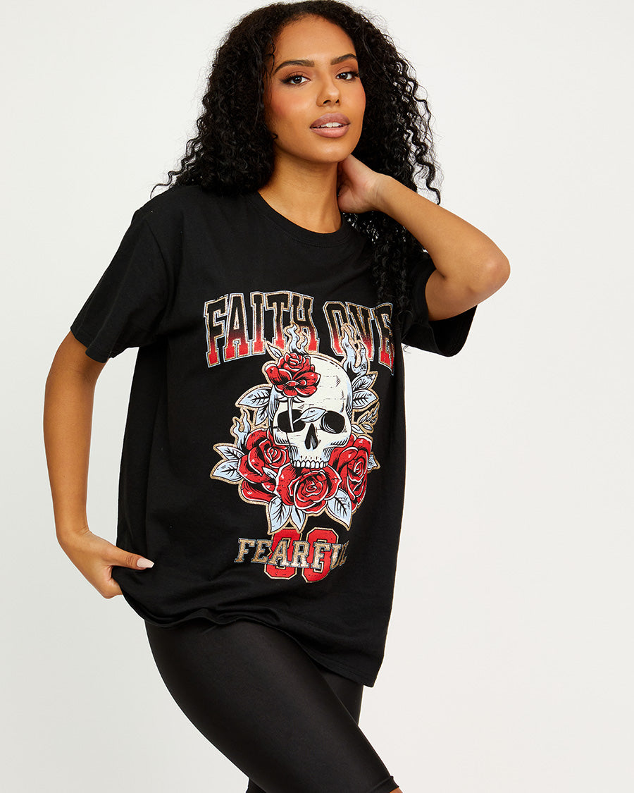 Faith Over Skull Graphic Printed T-Shirt