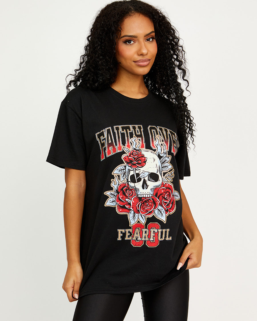 Faith Over Skull Graphic Printed T-Shirt