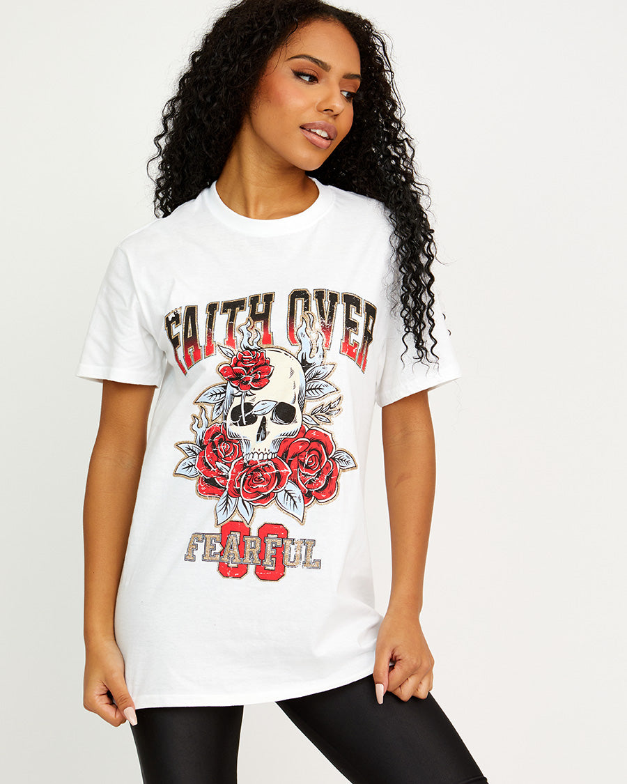 Faith Over Skull Graphic Printed T-Shirt