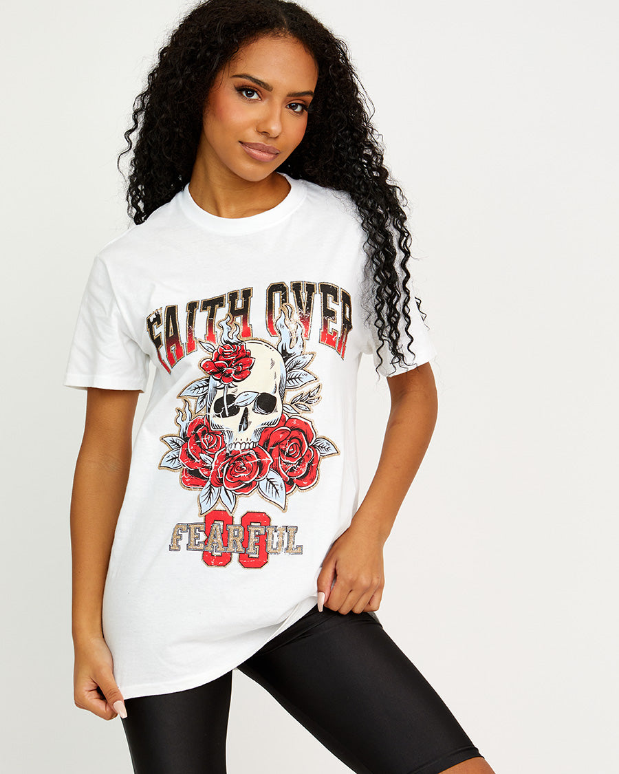 Faith Over Skull Graphic Printed T-Shirt