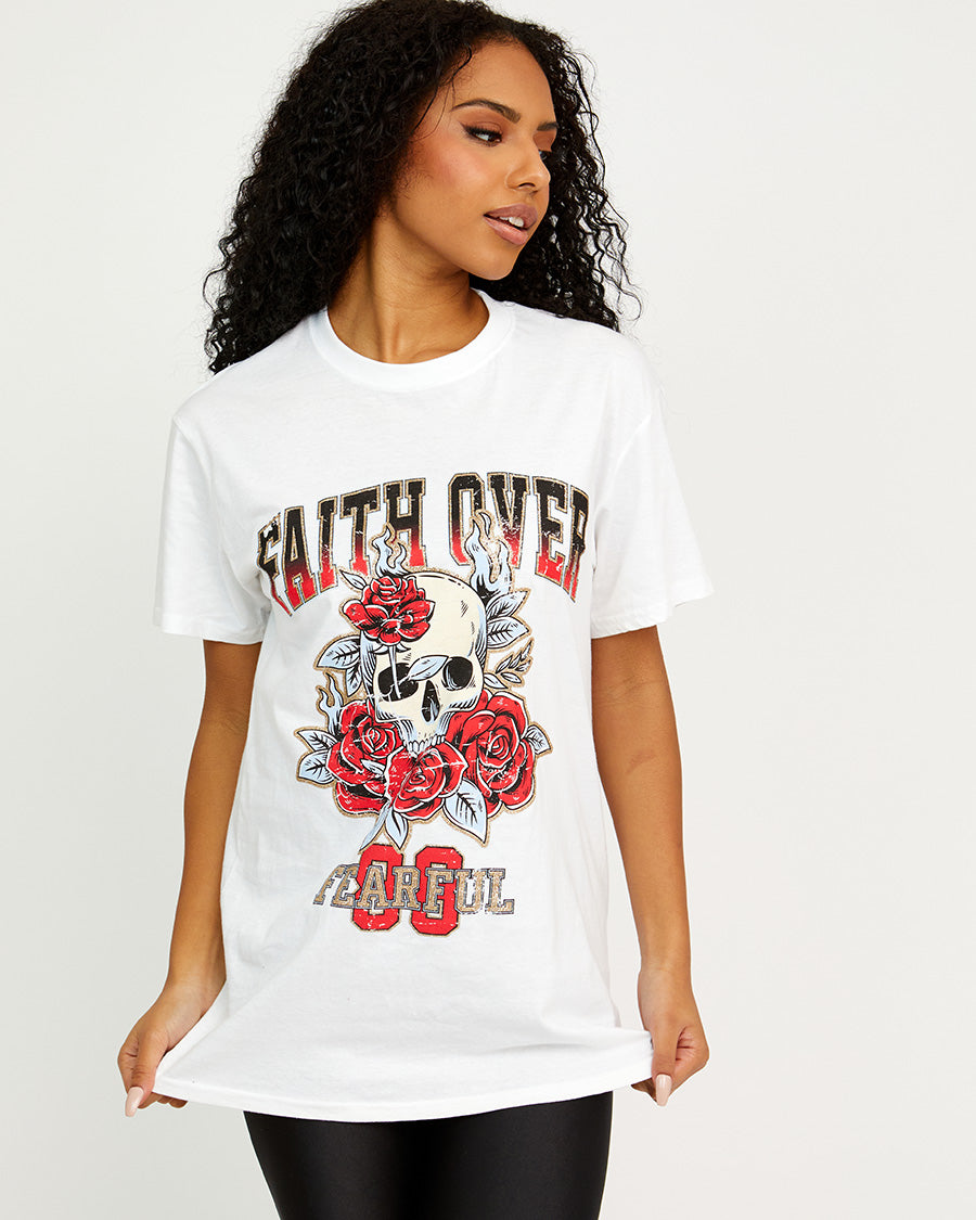 Faith Over Skull Graphic Printed T-Shirt