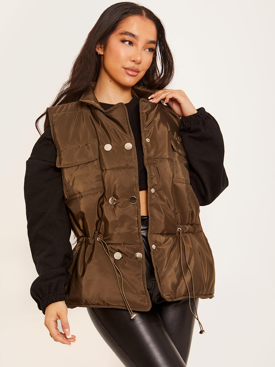 Silver Button Padded Gilet Waistcoat