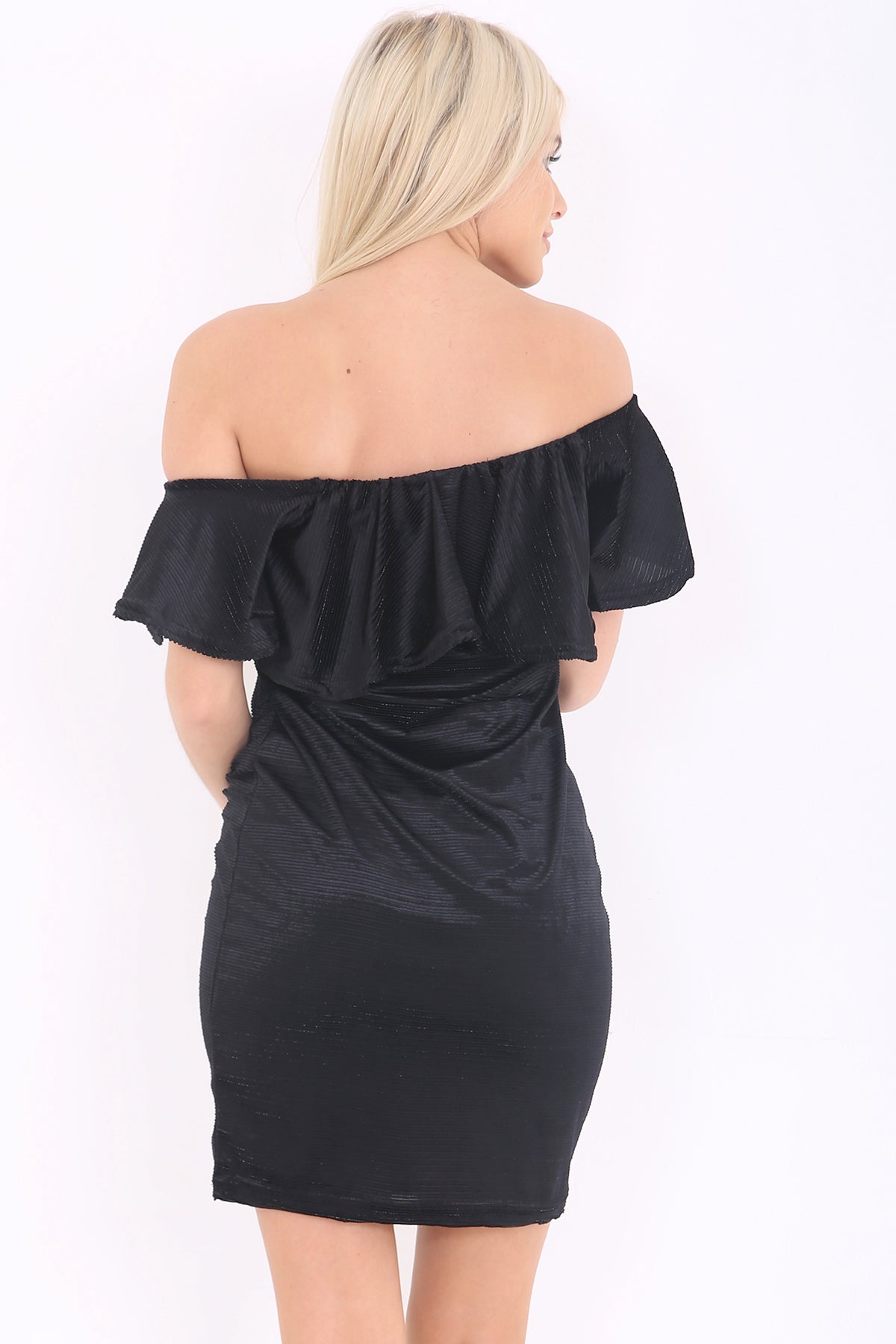Lurex Velour Frill Bardot Dress