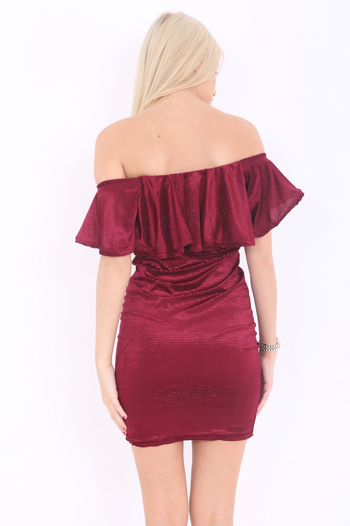 Lurex Velour Frill Bardot Dress