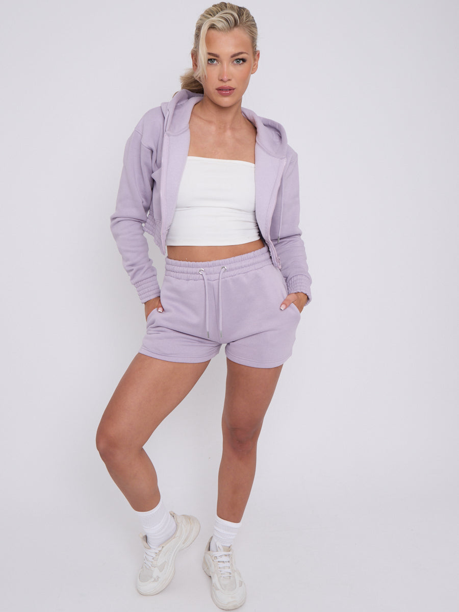 Cropped Zip Up Hoodie & Shorts Fleece Co-ord