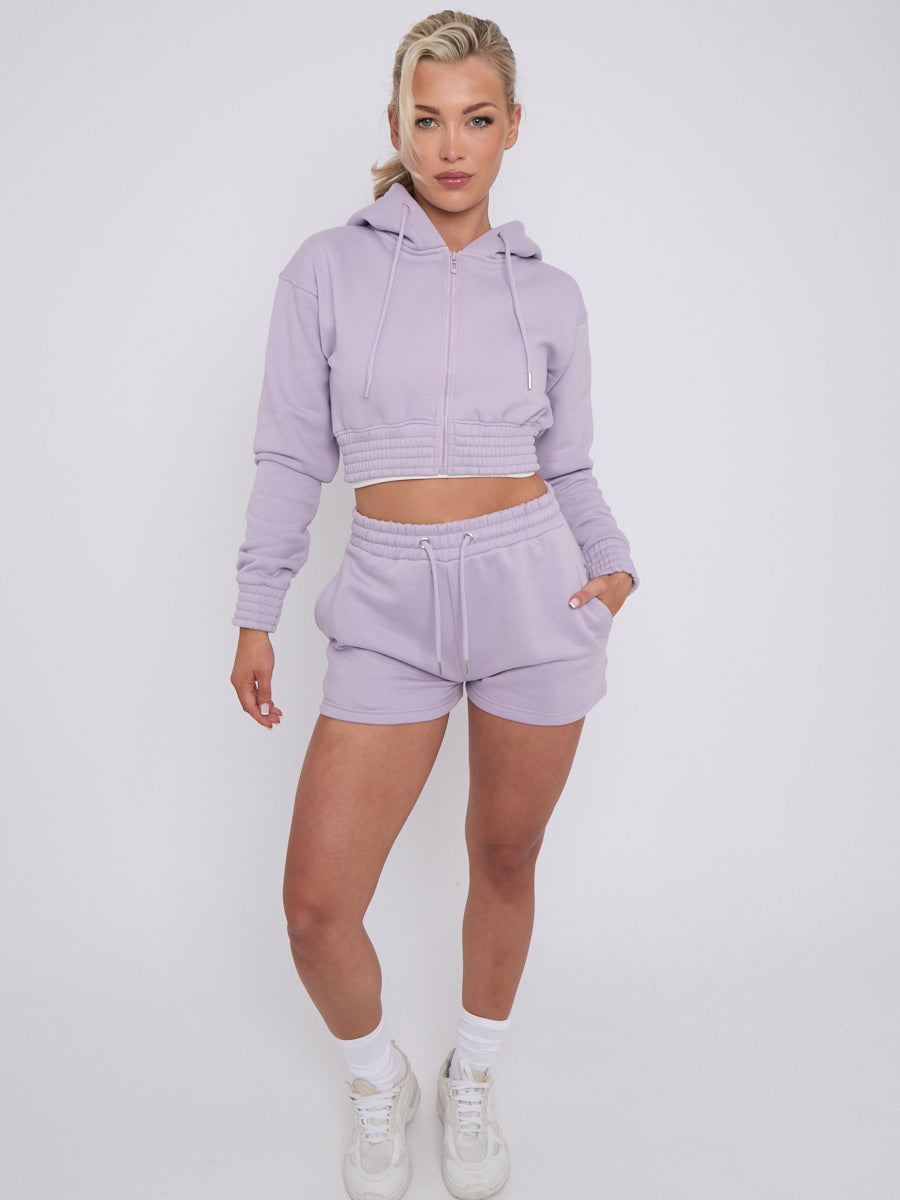 Cropped Zip Up Hoodie & Shorts Fleece Co-ord