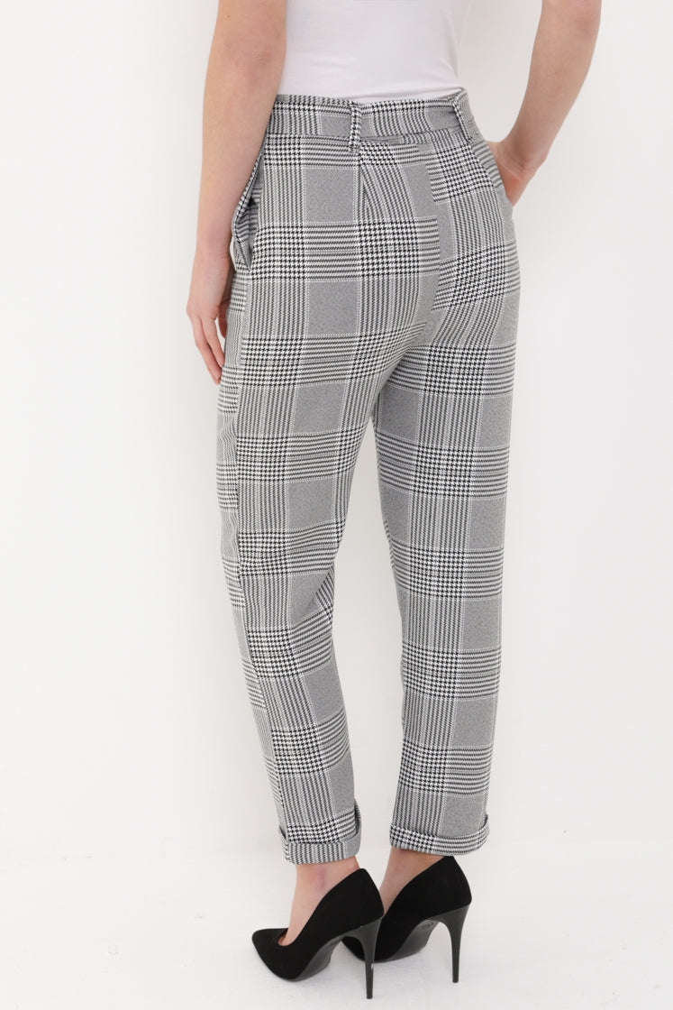 Tailored Check Trousers With Tie Waist