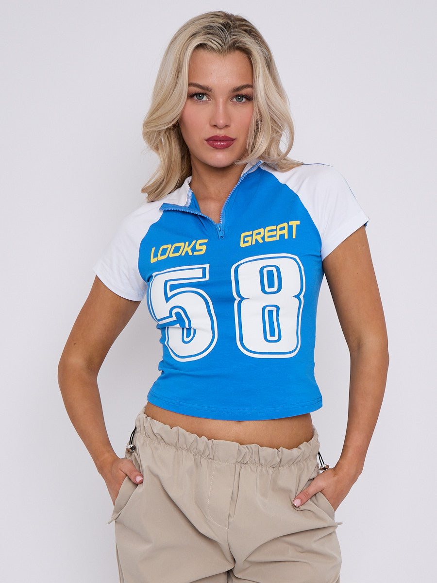 Looks Great Graphic Half Zip Crop Top