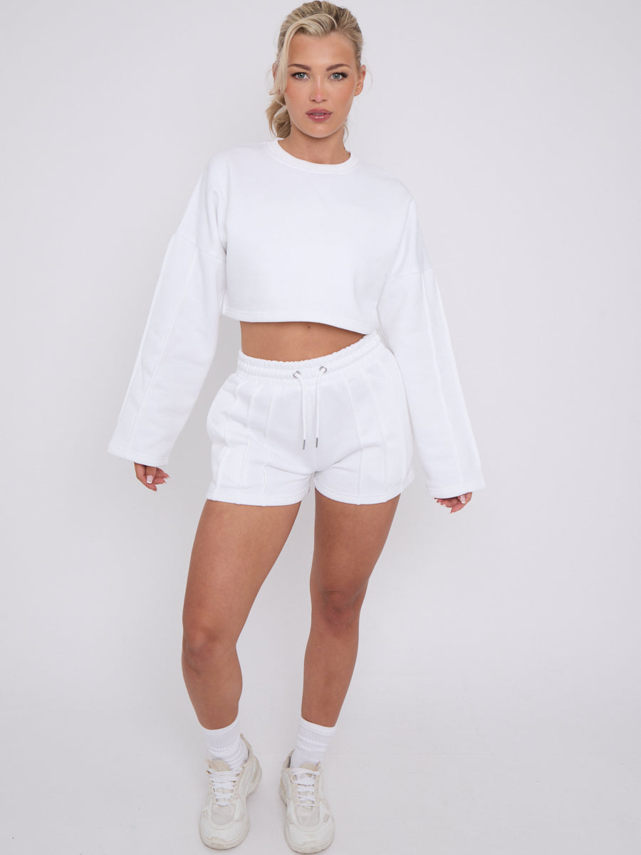 Seam Detail Oversized Crop Top & Shorts Fleece Co-ord