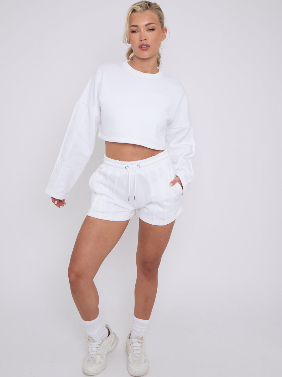 Seam Detail Oversized Crop Top & Shorts Fleece Co-ord