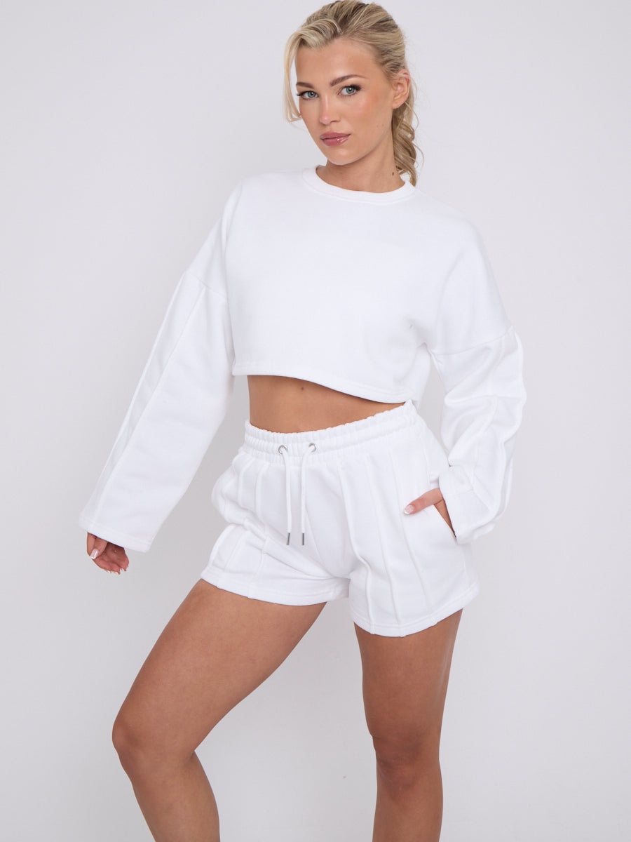 Seam Detail Oversized Crop Top & Shorts Fleece Co-ord