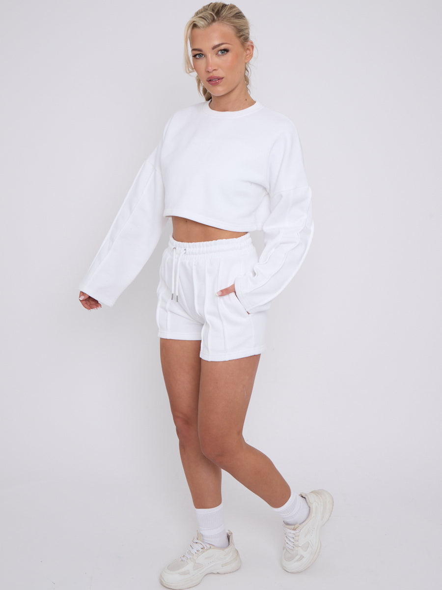 Seam Detail Oversized Crop Top & Shorts Fleece Co-ord