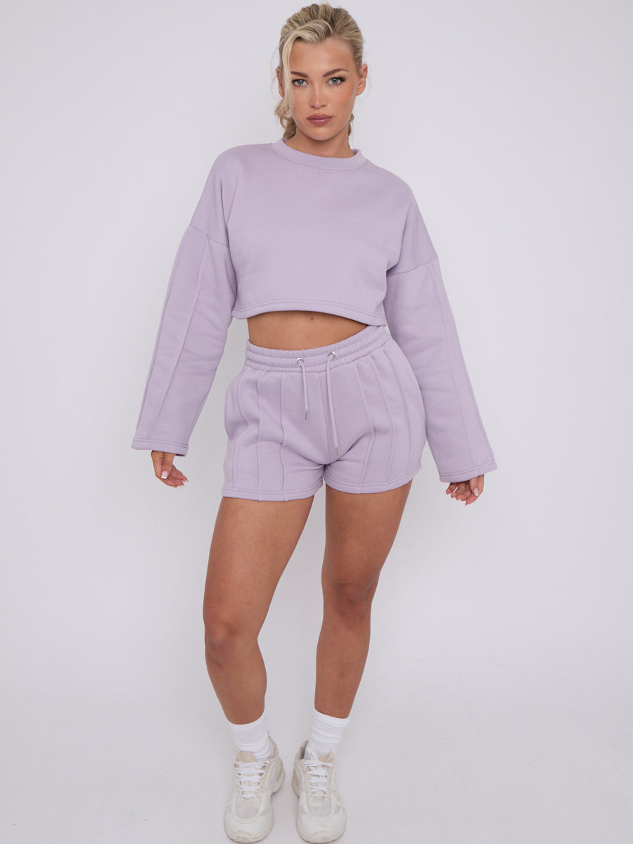 Seam Detail Oversized Crop Top & Shorts Fleece Co-ord