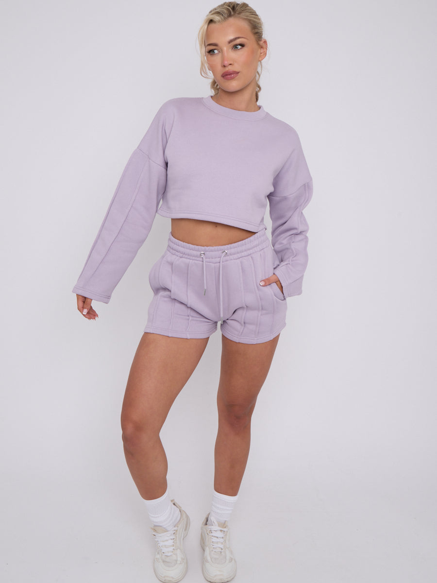 Seam Detail Oversized Crop Top & Shorts Fleece Co-ord