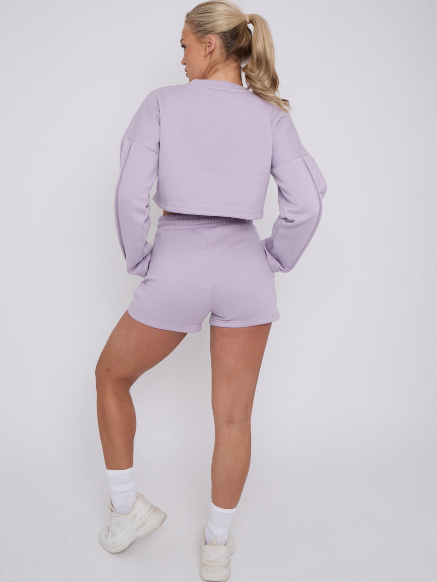 Seam Detail Oversized Crop Top & Shorts Fleece Co-ord