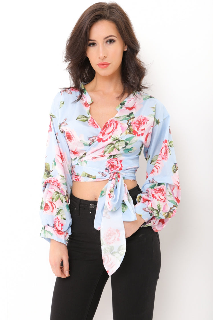 Floral Print Tie Knot Wrap Top