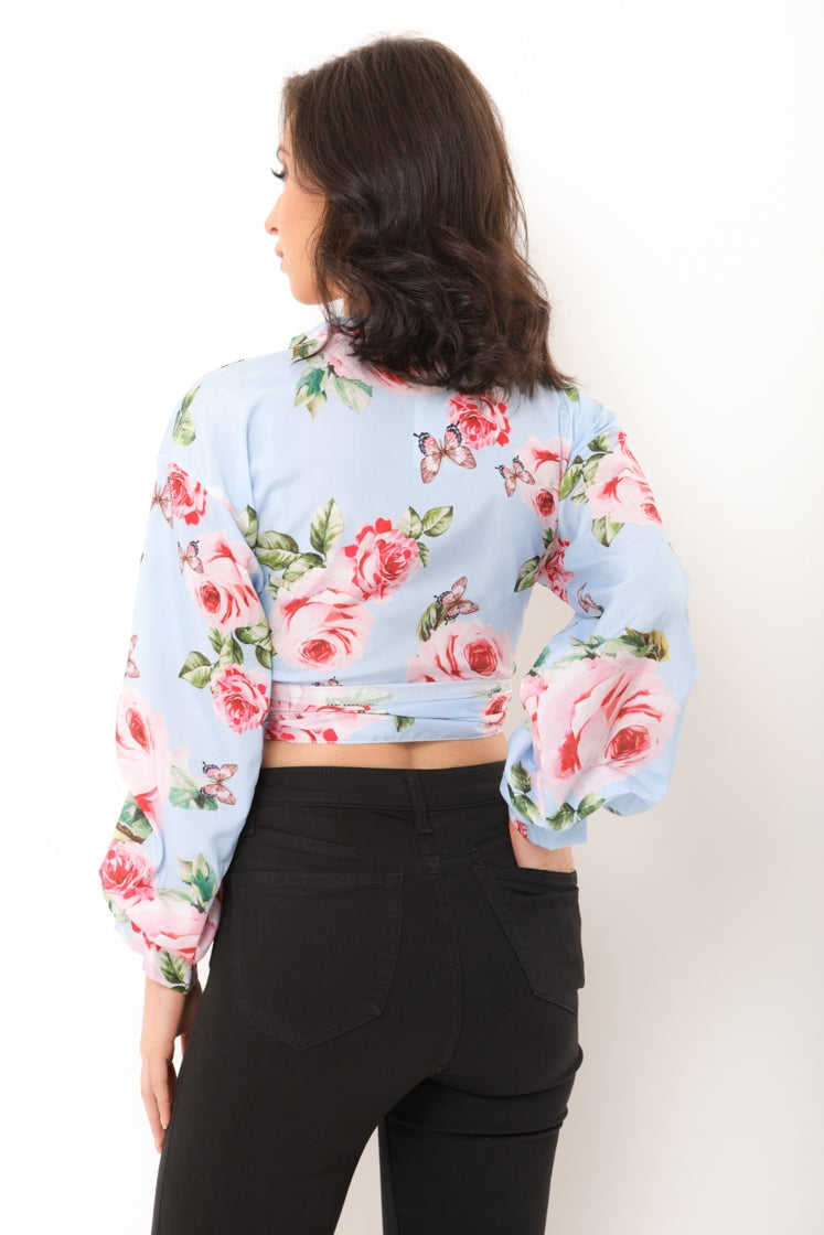 Floral Print Tie Knot Wrap Top