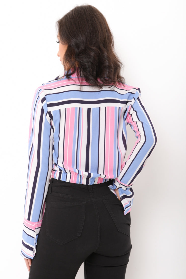 Twist Front Multi Striped Crop Top