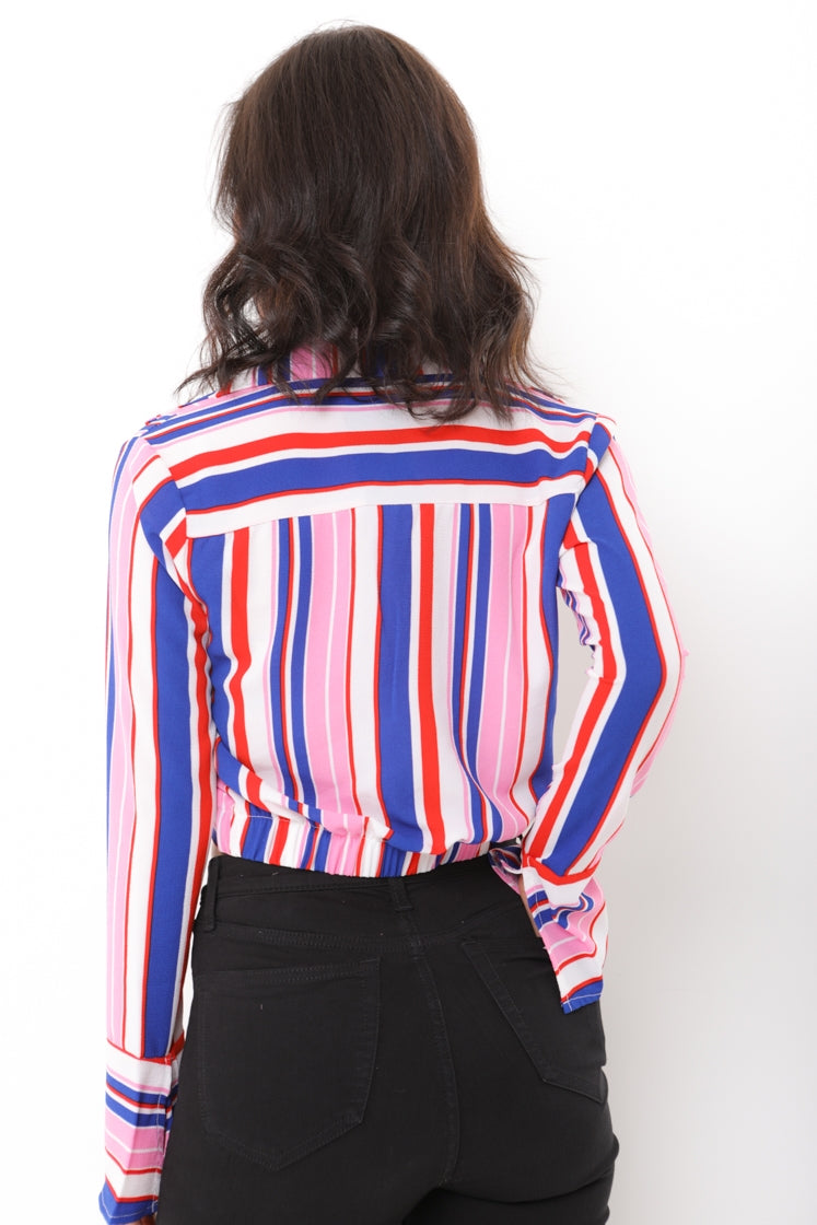 Twist Front Multi Striped Crop Top