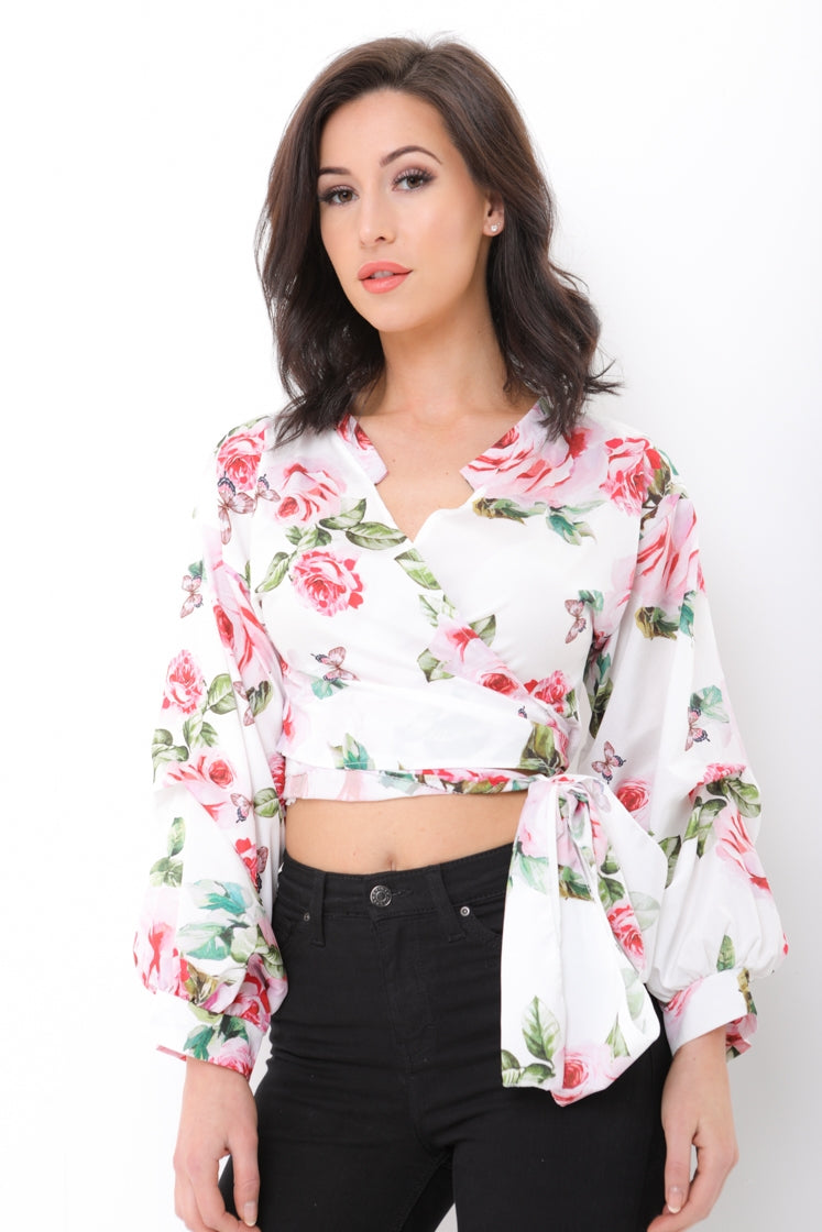 Floral Print Tie Knot Wrap Top