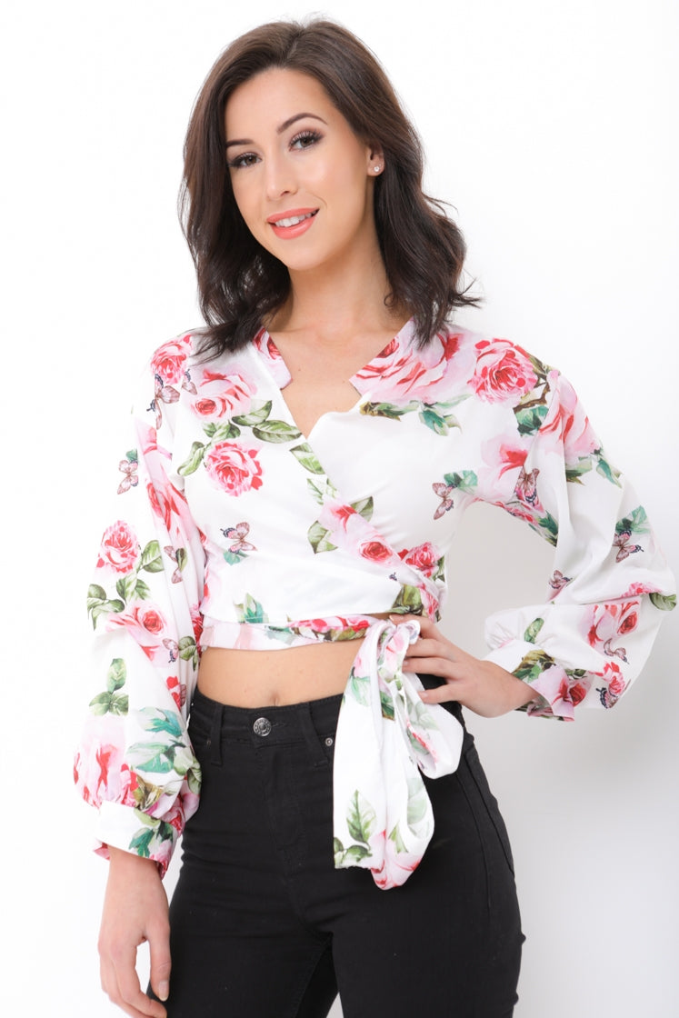 Floral Print Tie Knot Wrap Top