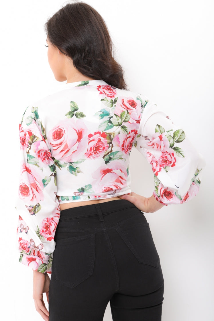 Floral Print Tie Knot Wrap Top