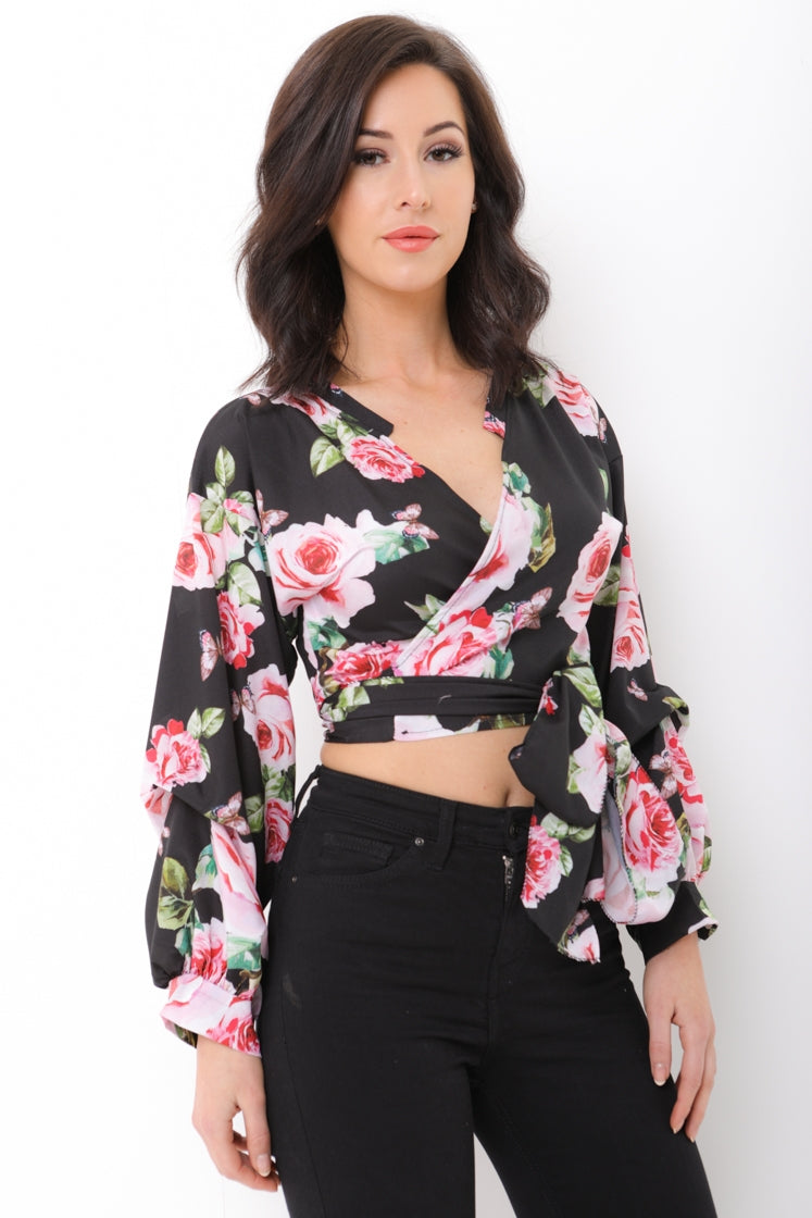 Floral Print Tie Knot Wrap Top