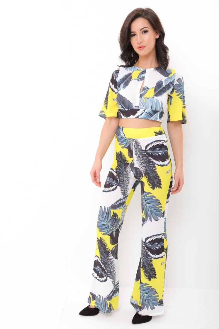 Tropical Print Crop Top And Trouser Co-ord