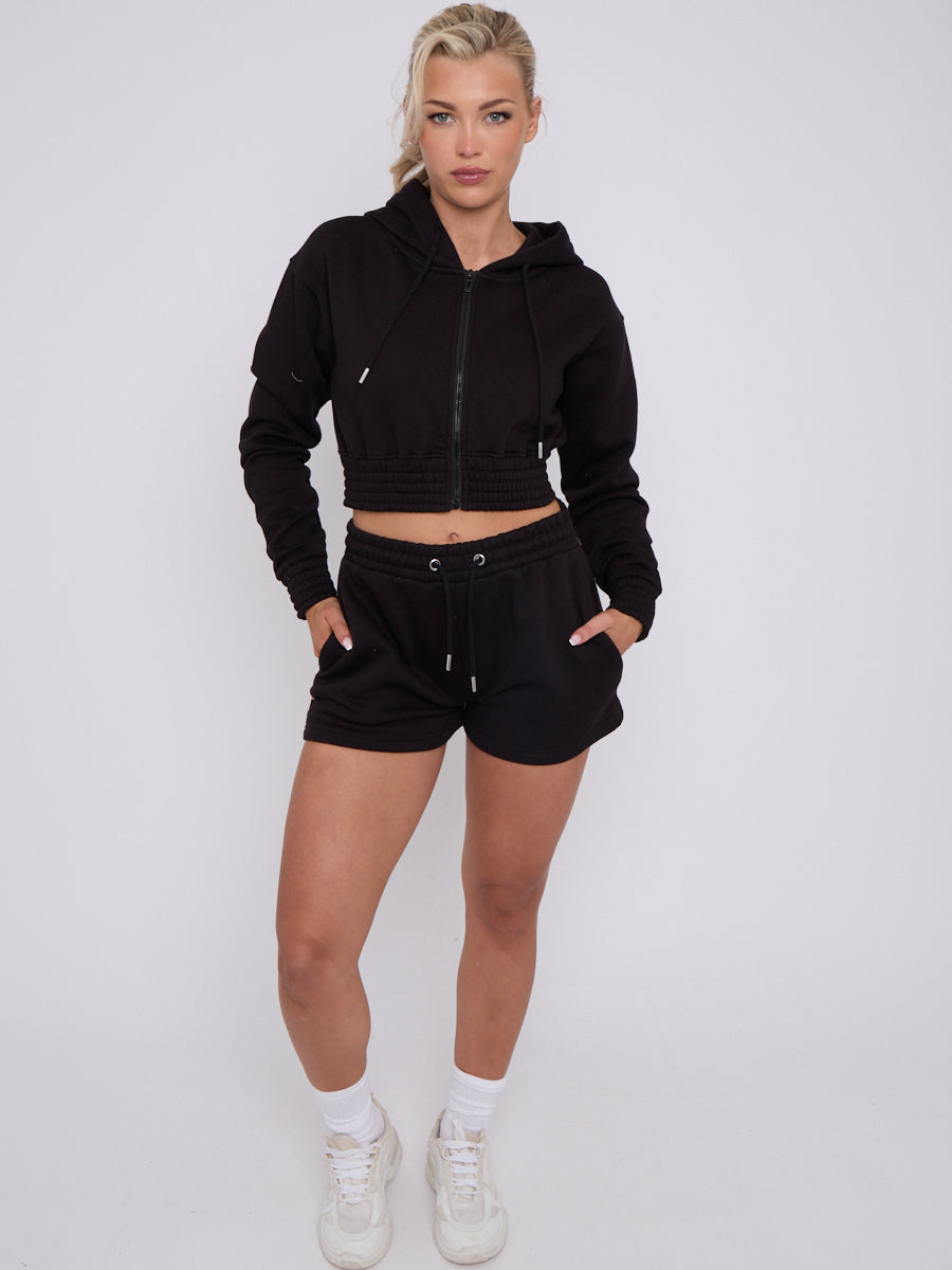 Cropped Zip Up Hoodie & Shorts Fleece Co-ord
