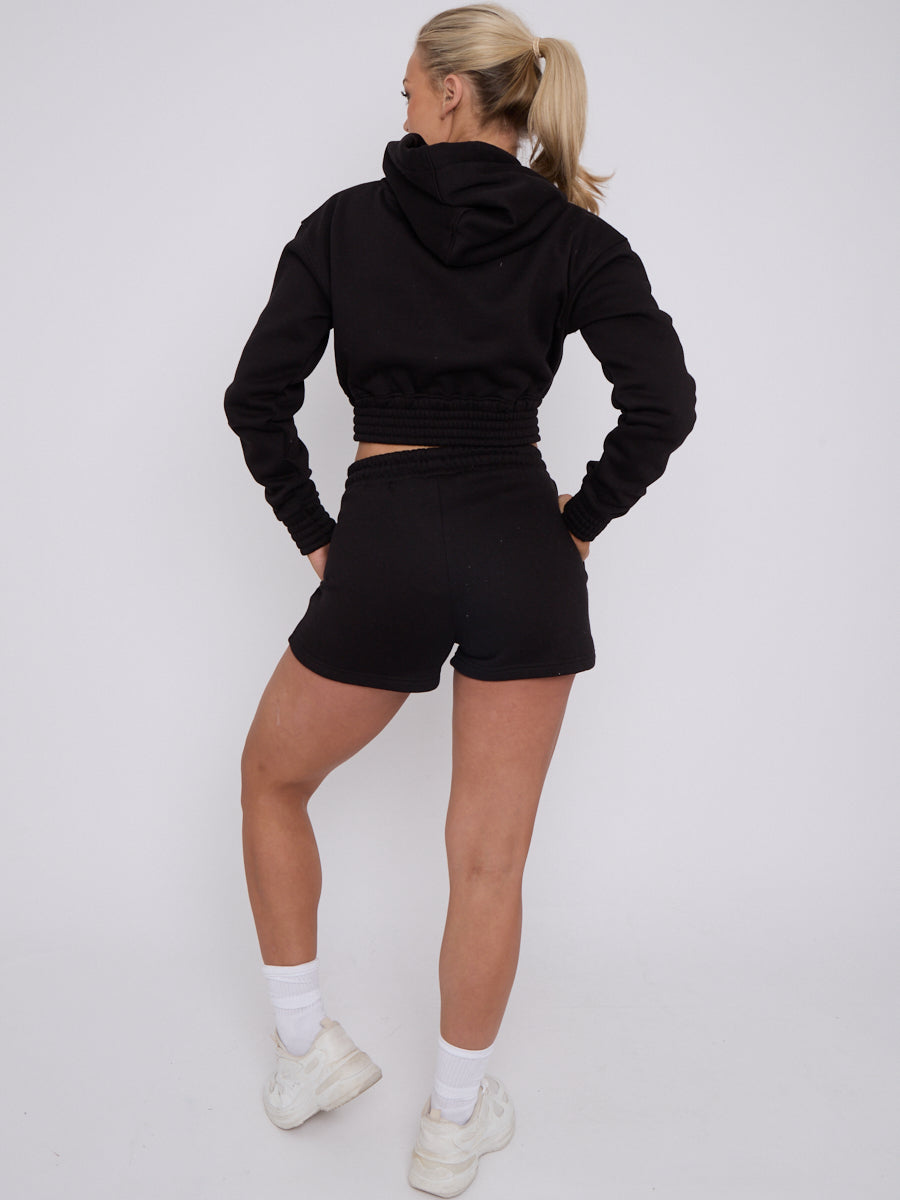 Cropped Zip Up Hoodie & Shorts Fleece Co-ord