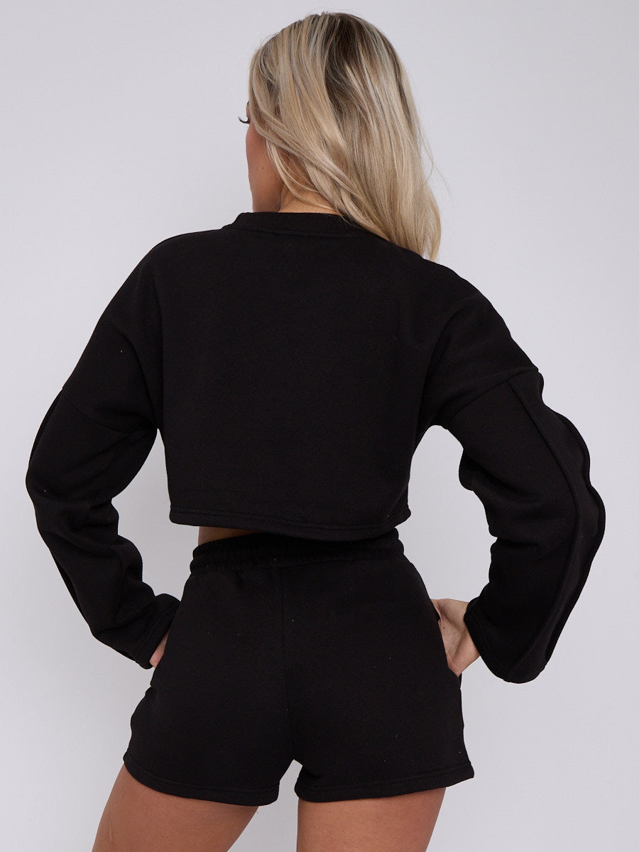 Seam Detail Oversized Crop Top & Shorts Fleece Co-ord
