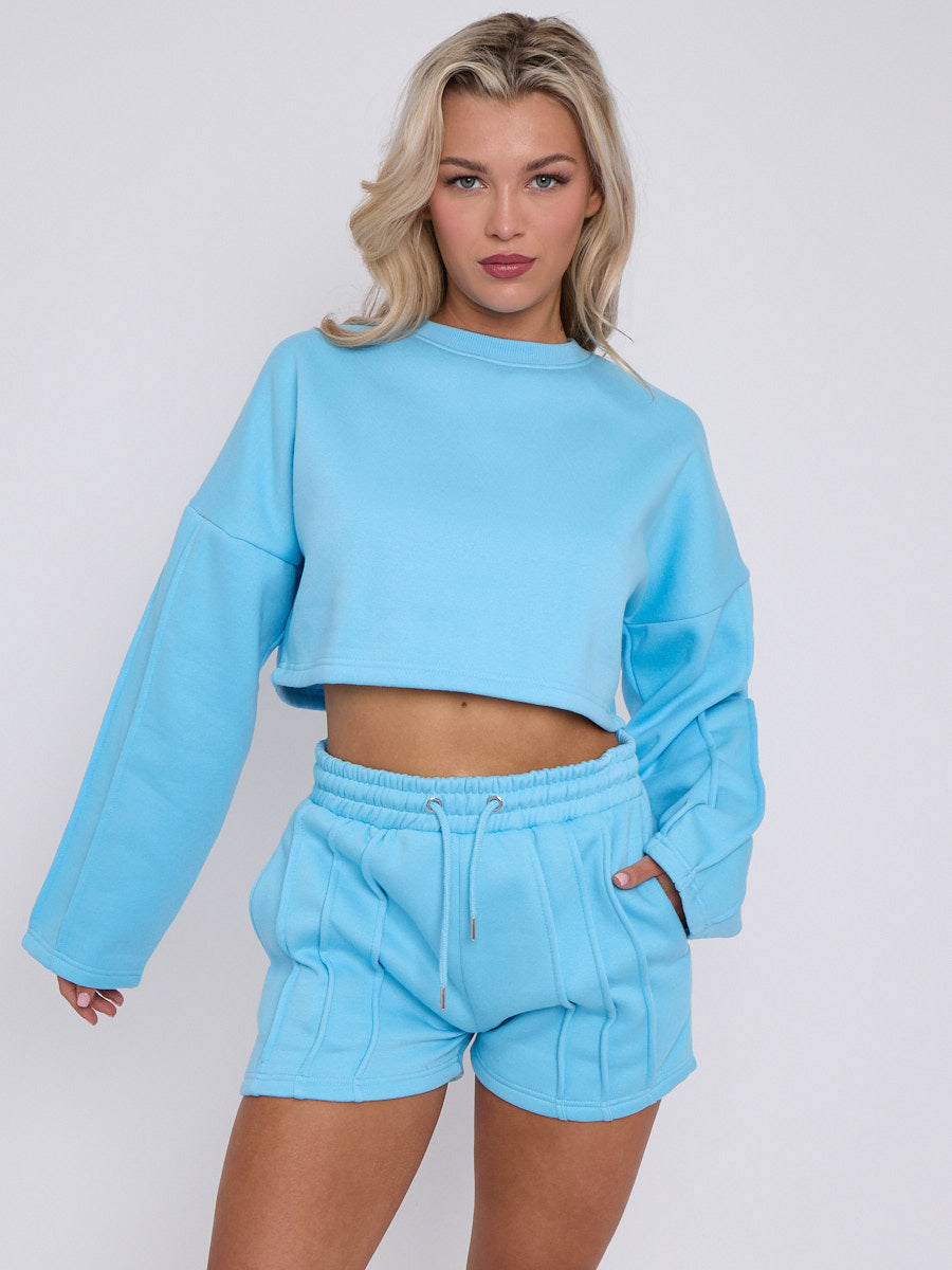 Seam Detail Oversized Crop Top & Shorts Fleece Co-ord
