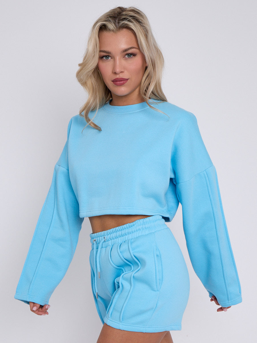 Seam Detail Oversized Crop Top & Shorts Fleece Co-ord