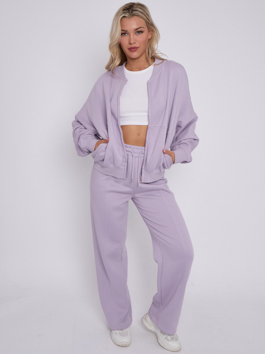 Oversized Bomber Style Fleece Zipper Co-ord