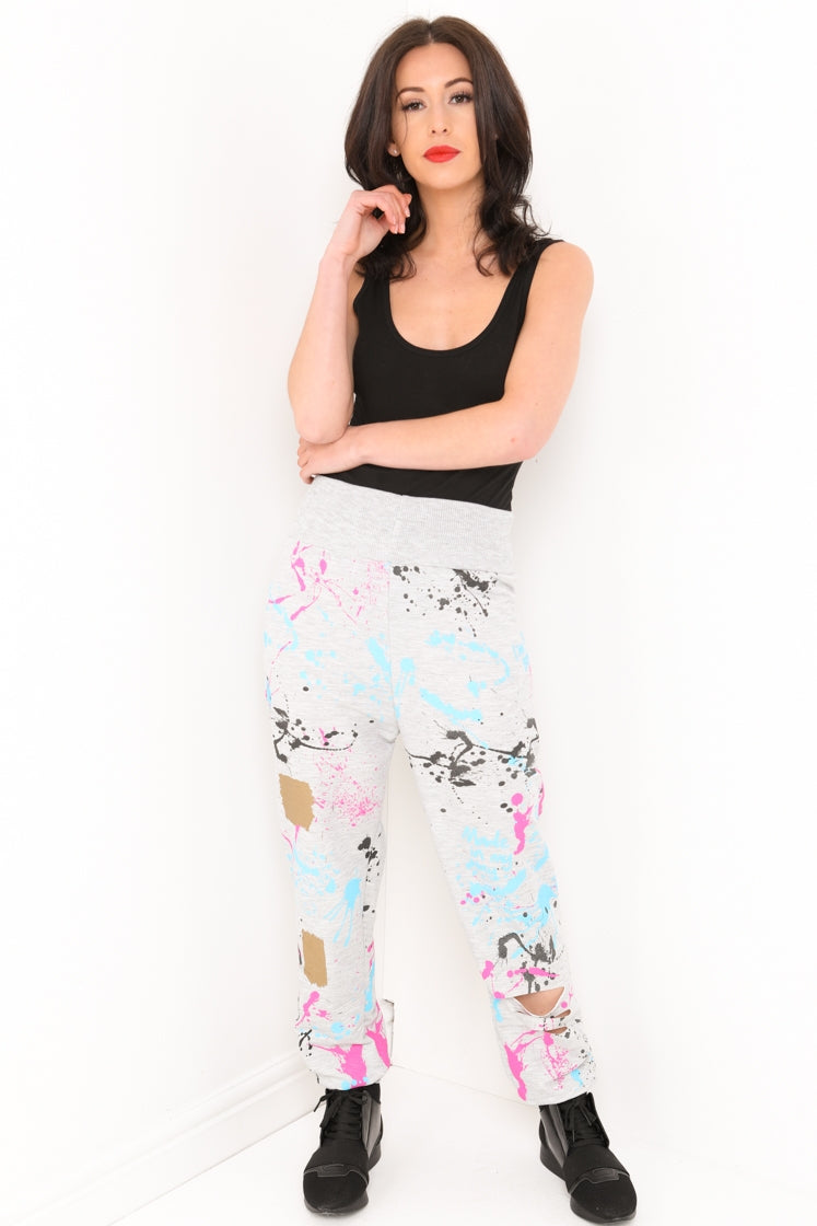 Paint Splatter Laser Cut Jogger Bottoms