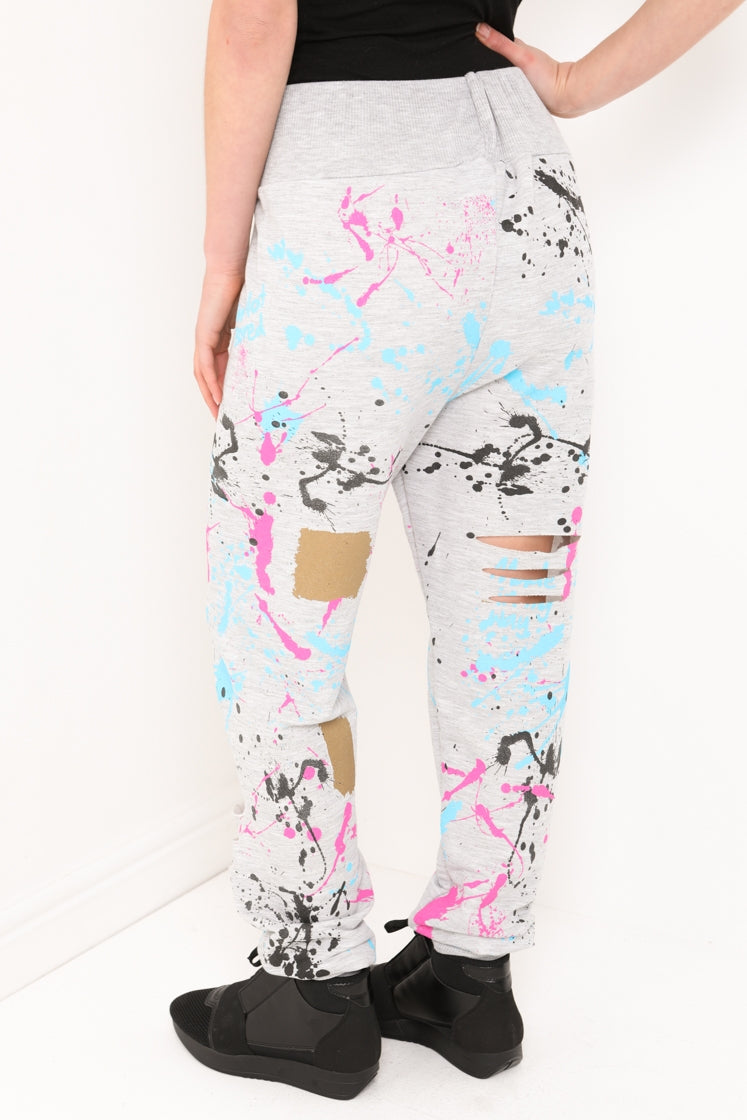 Paint Splatter Laser Cut Jogger Bottoms