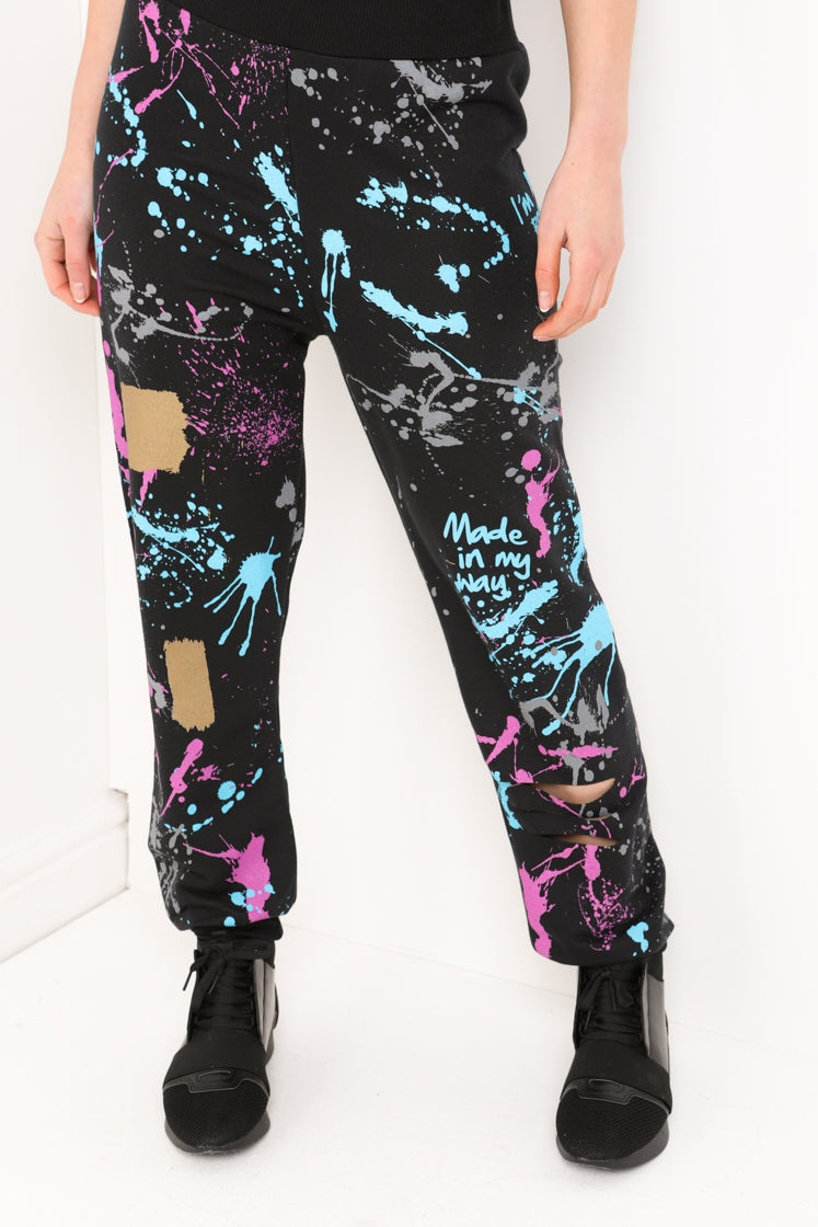 Paint Splatter Laser Cut Jogger Bottoms