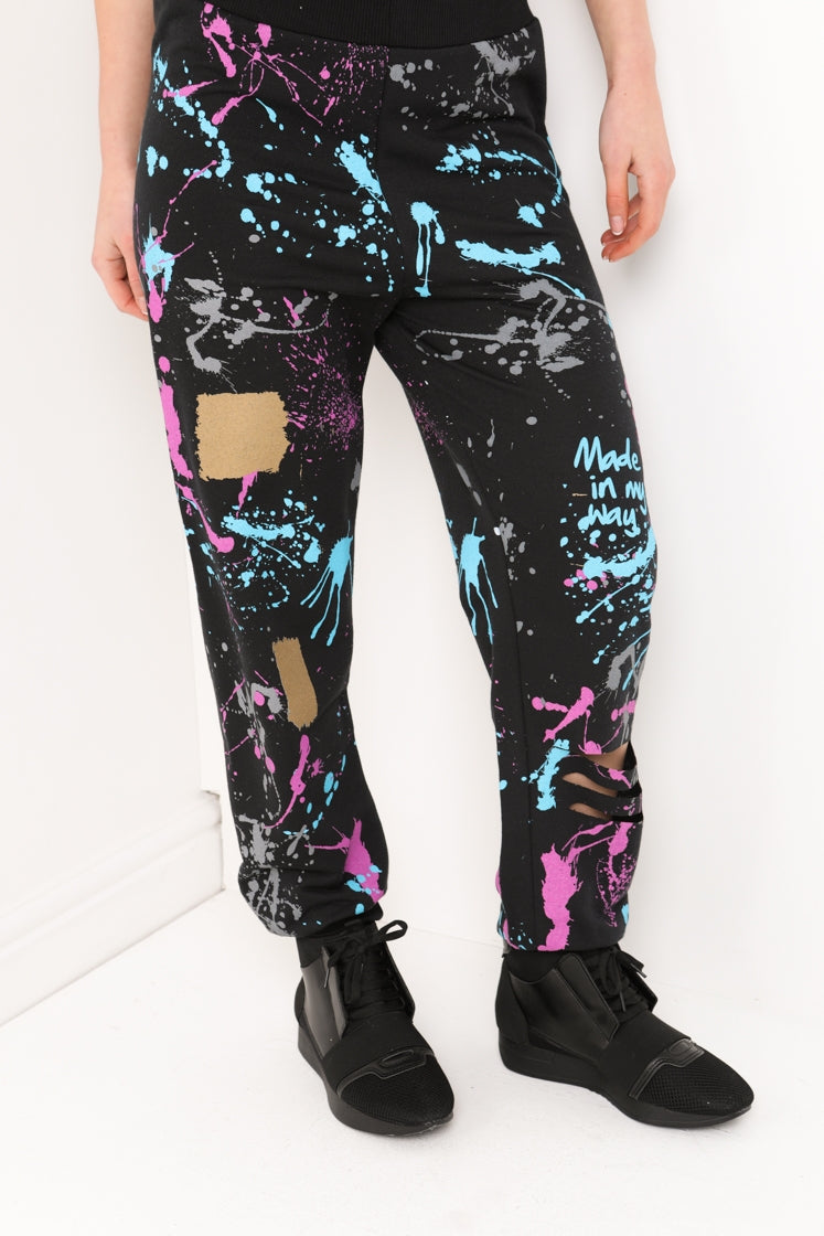 Paint Splatter Laser Cut Jogger Bottoms