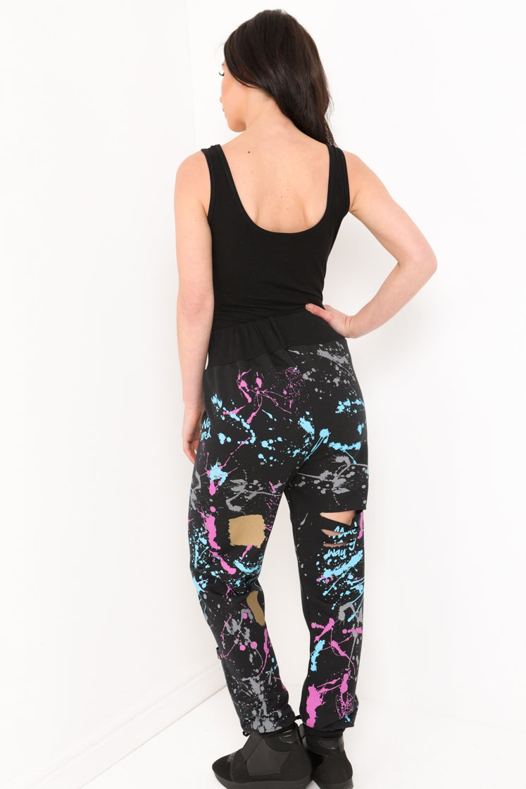 Paint Splatter Laser Cut Jogger Bottoms