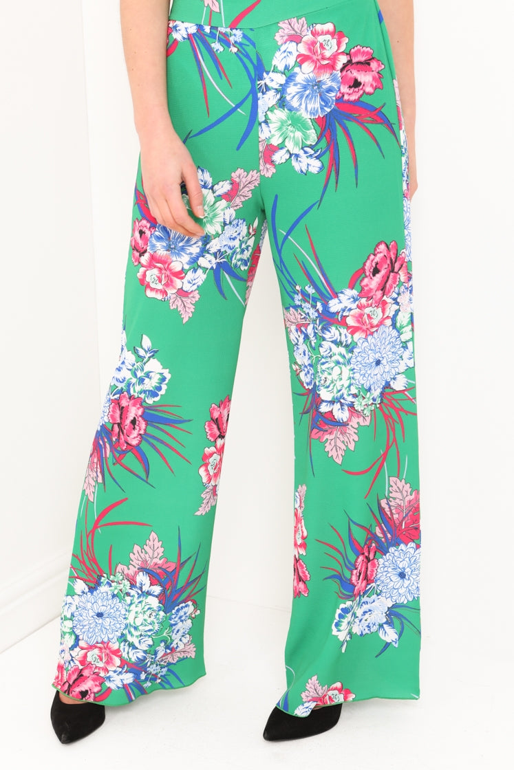 Botanical Floral Print Wide Leg Trousers