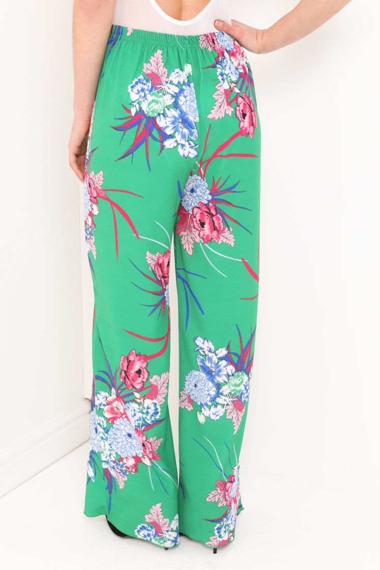 Botanical Floral Print Wide Leg Trousers