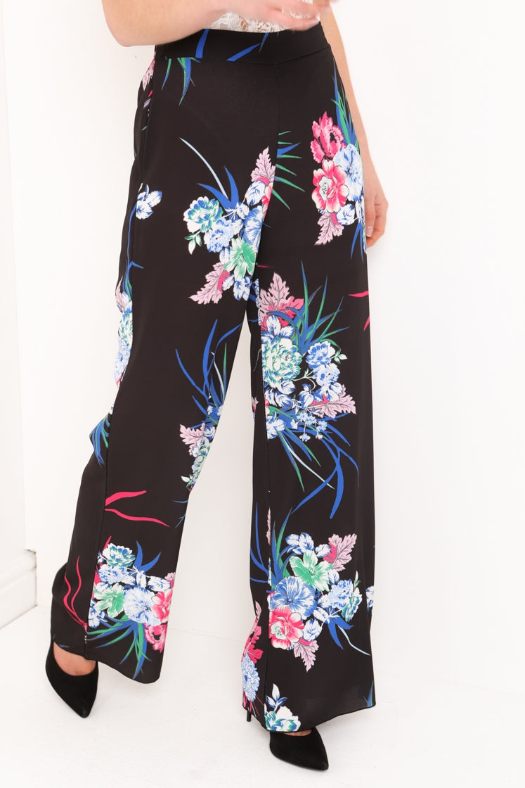 Botanical Floral Print Wide Leg Trousers