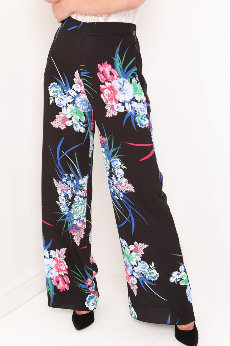 Botanical Floral Print Wide Leg Trousers