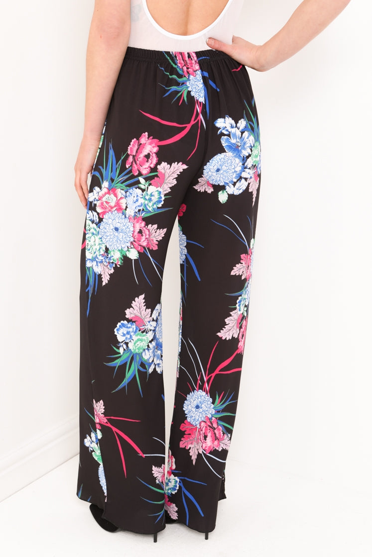 Botanical Floral Print Wide Leg Trousers